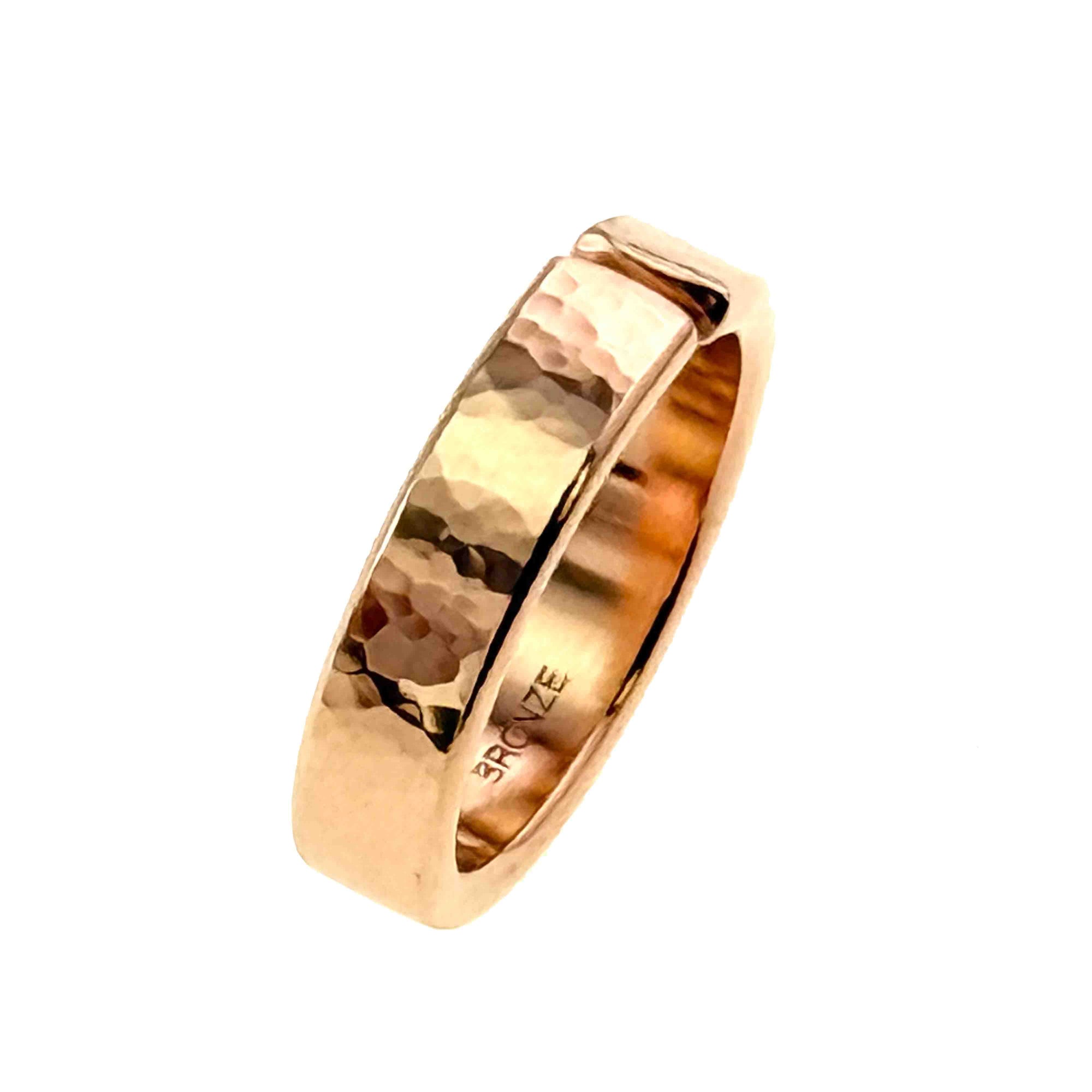 5mm Hammered Bronze Cuff Ring with 'Bronze' engraving on a white background