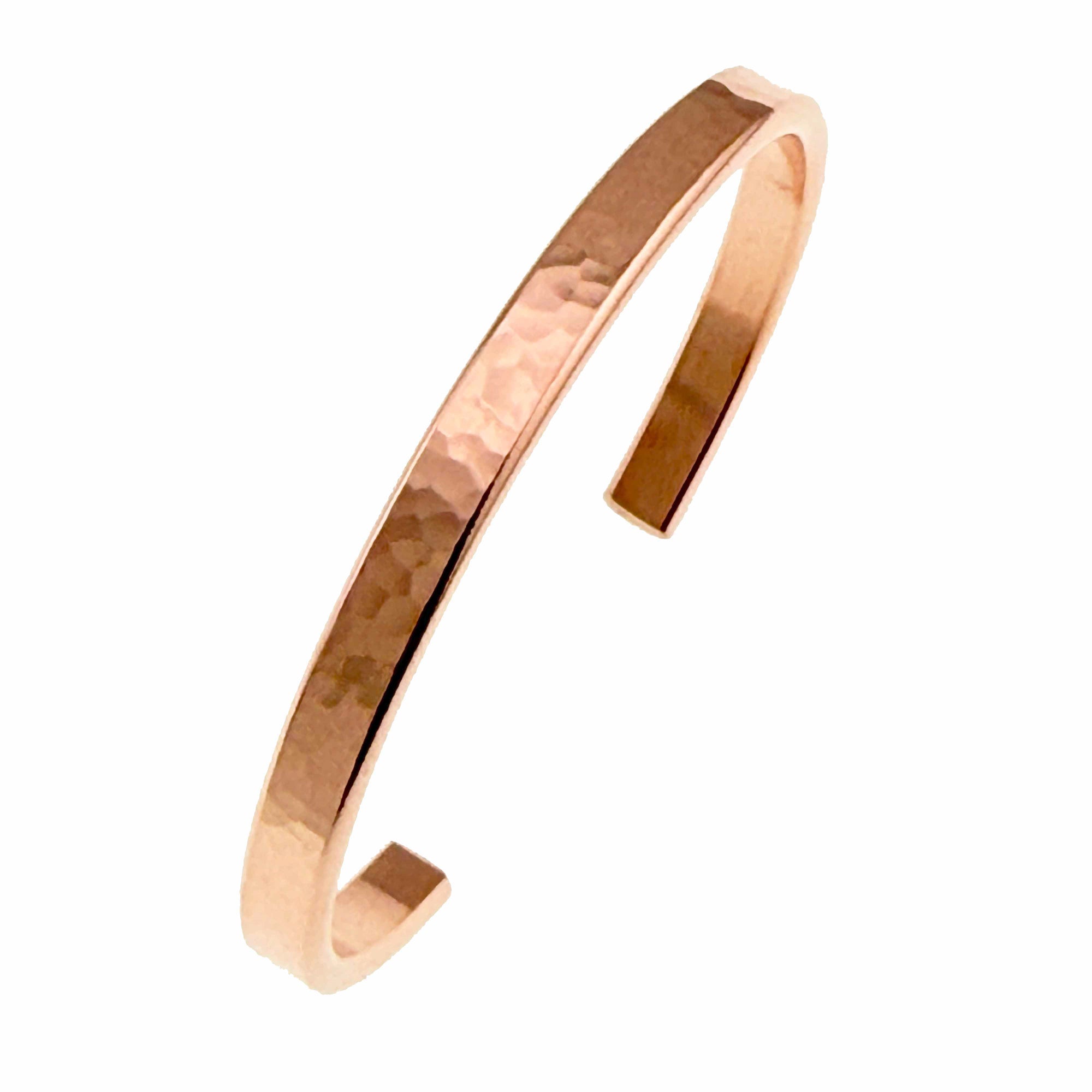 A 5mm Wide Hammered Copper Cuff Bracelet on a White Background