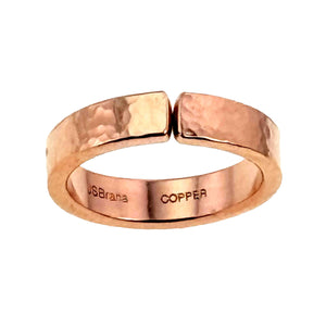 7 of 9: Front-facing view of the 5mm Hammered Copper Cuff Ring, highlighting the split cuff opening and hand-textured finish.
