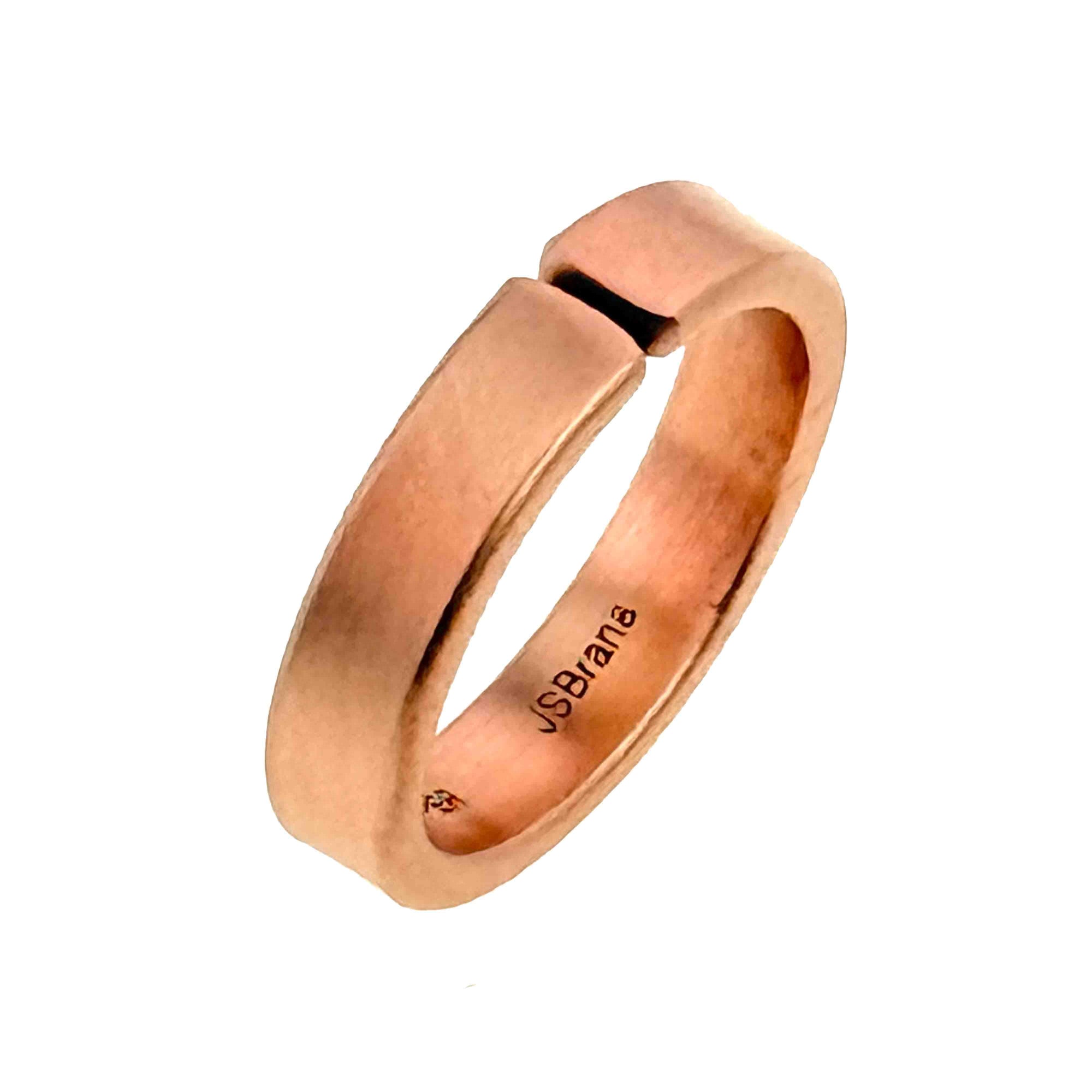 5mm Matte Copper Cuff Ring with 'JSBrana' hallmark on a white background