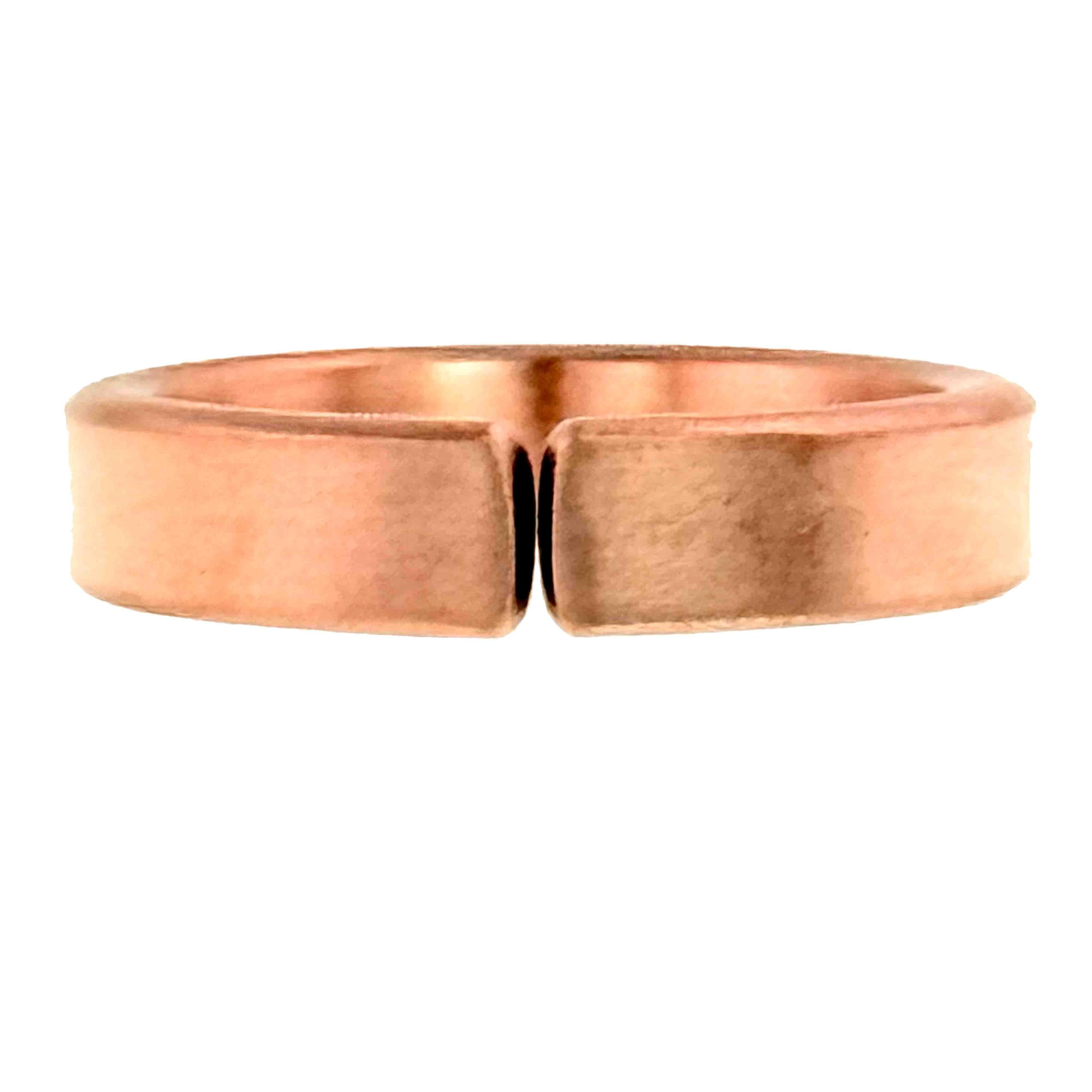 Opening of a 5mm Matte Copper Cuff Ring on a white background