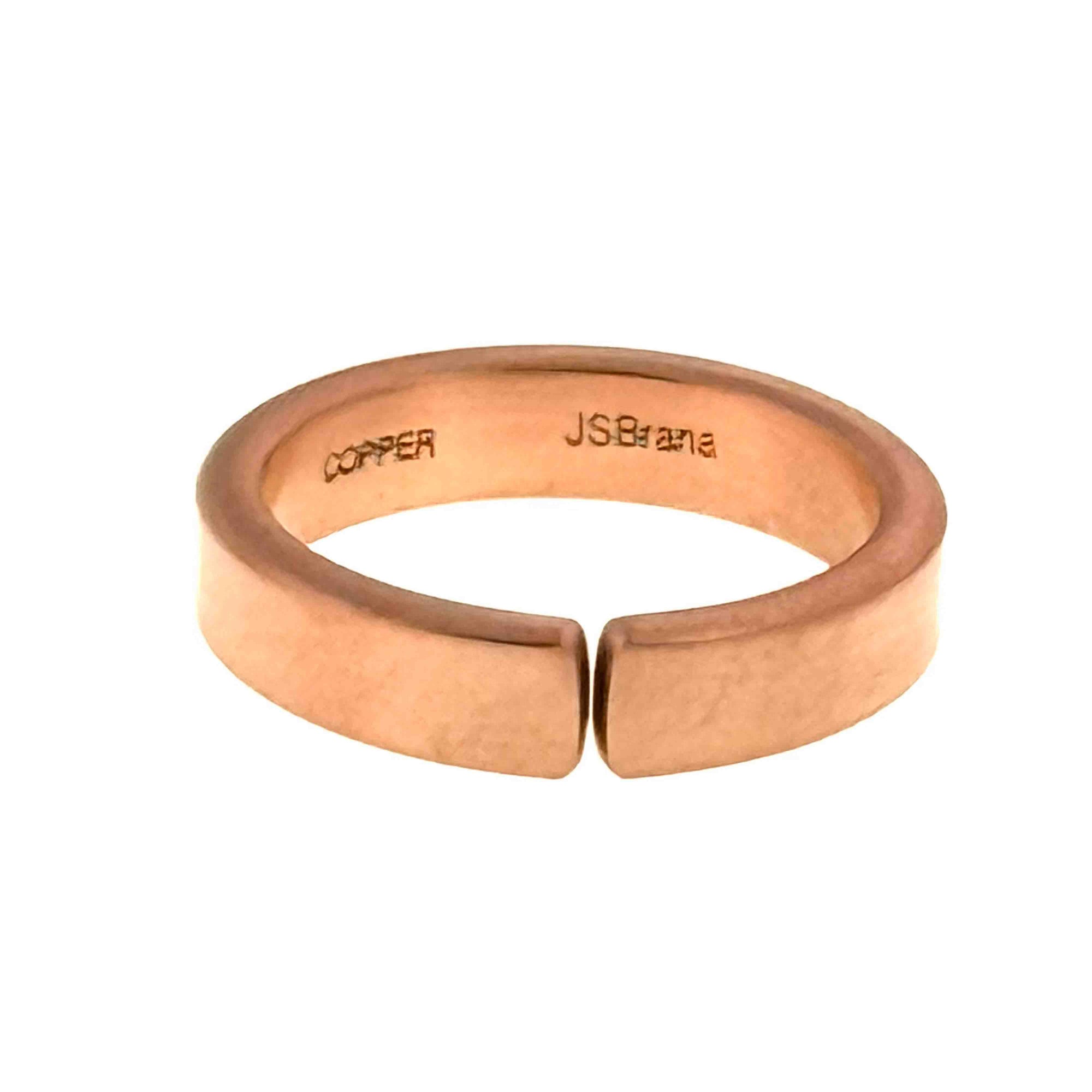 5mm Matte Copper Cuff Ring with 'Copper' and 'JSBrana' hallmarks on a white background