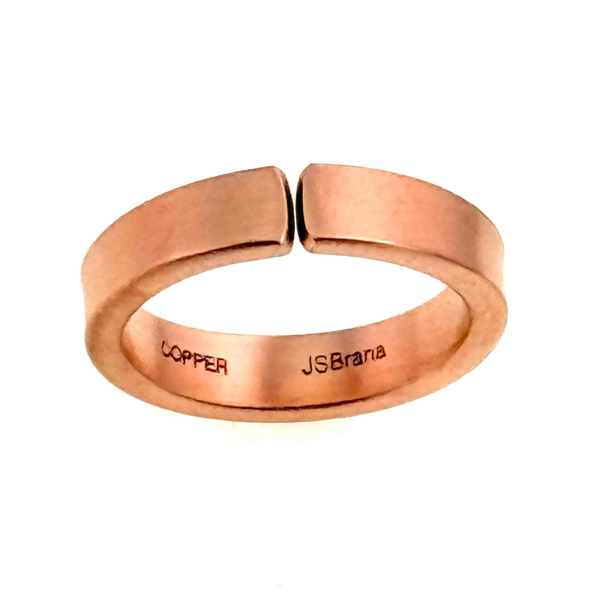 5mm Matte Copper Cuff Ring with 'COPPER' and 'JSBrana' branding on a white background