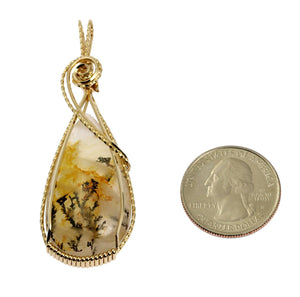 2 of 4: Size of Dendritic Quartz 14K Gold-filled Wrapped Pendant compared to a US Quarter Coin