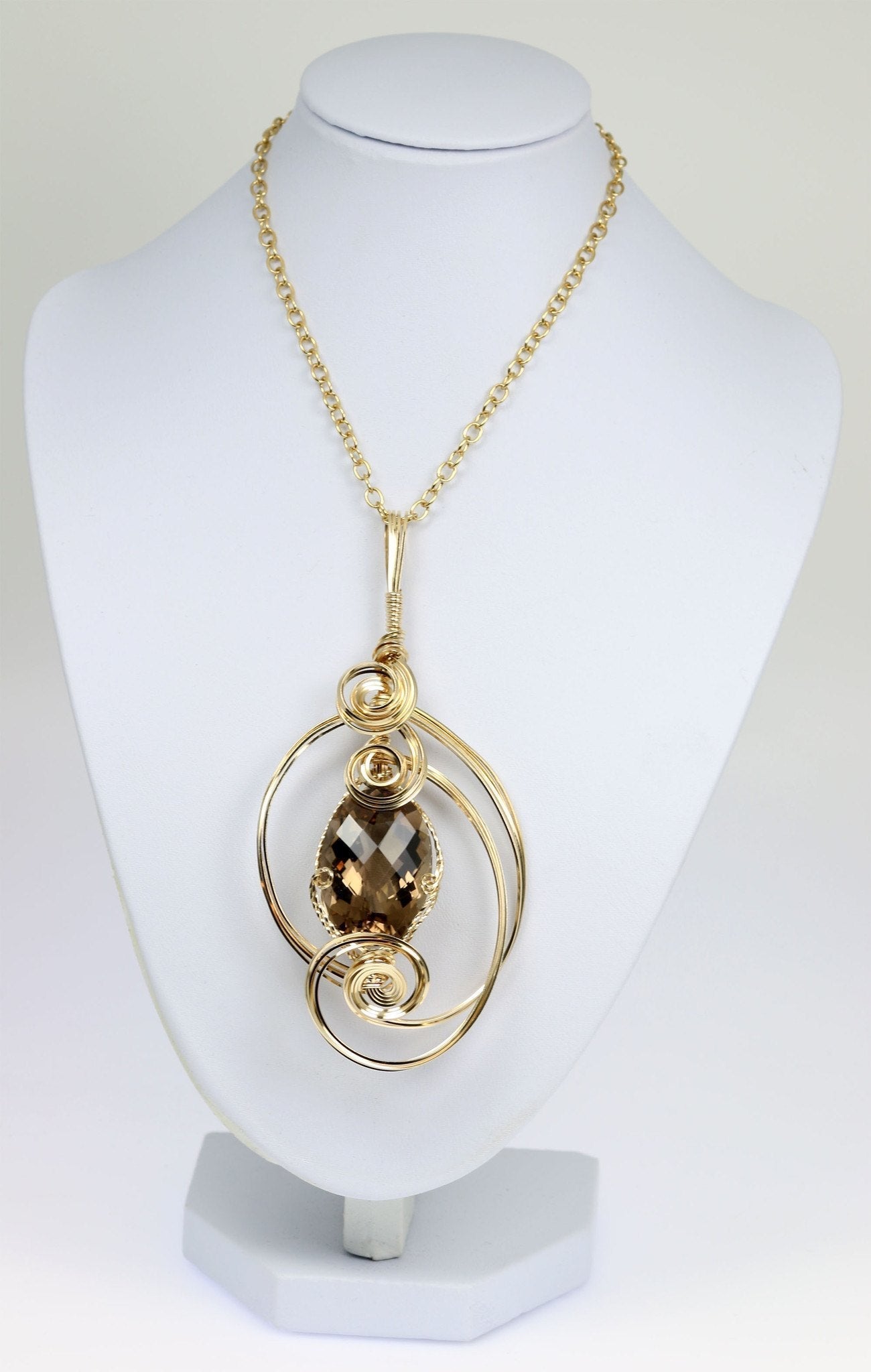Smoky Quartz 14K Gold-filled Wire Wrapped Pendant on Chain