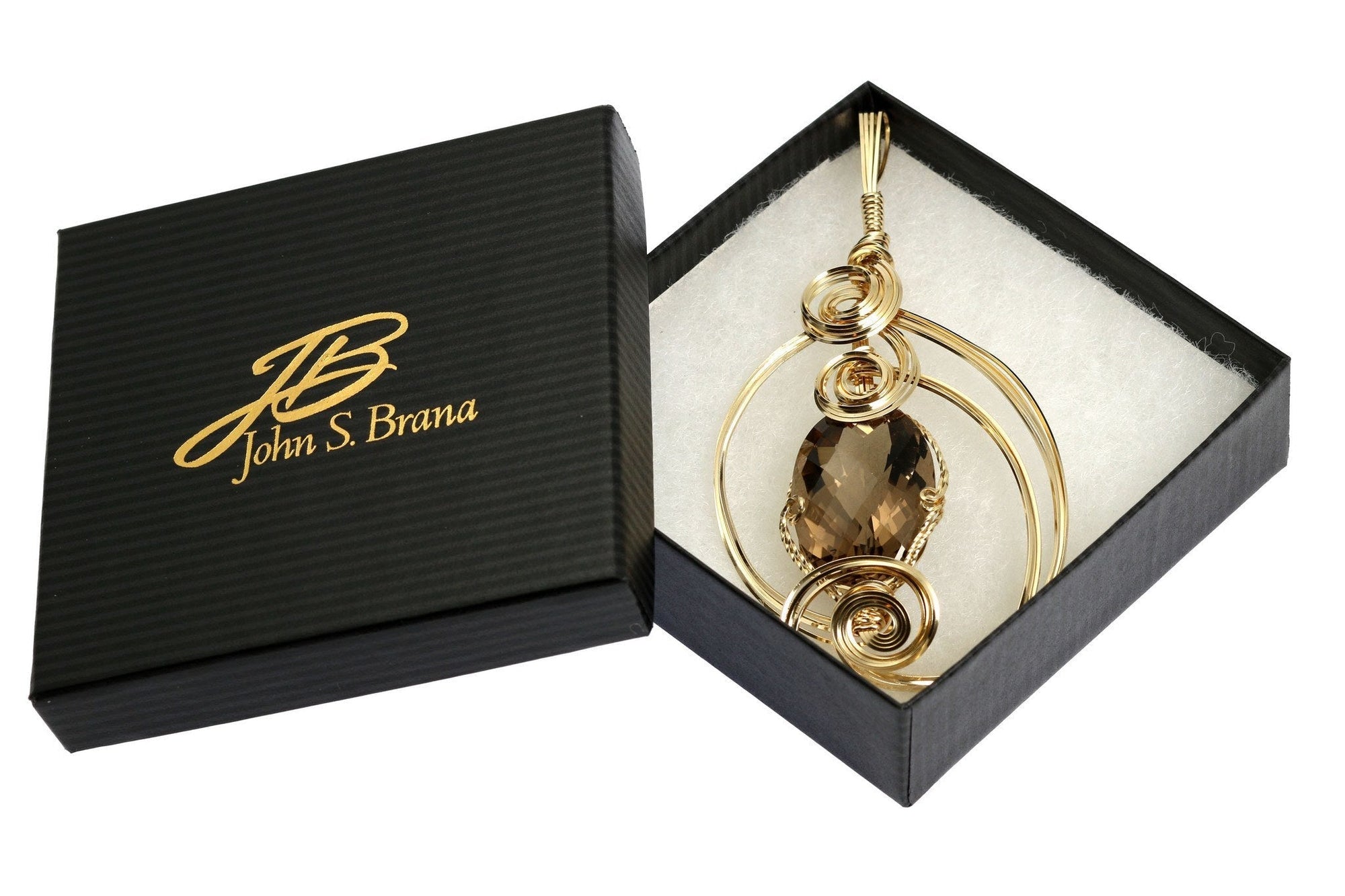 65 CT Smoky Quartz 14K Gold-filled Pendant in a Black Gift Box with Gold Logo