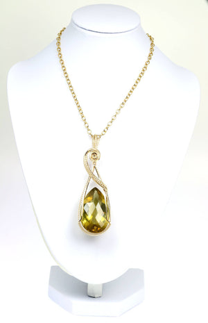 3 of 4: Green Gold Quartz 14K Gold-filled Pendant with Gold Chain on a White Neck Display