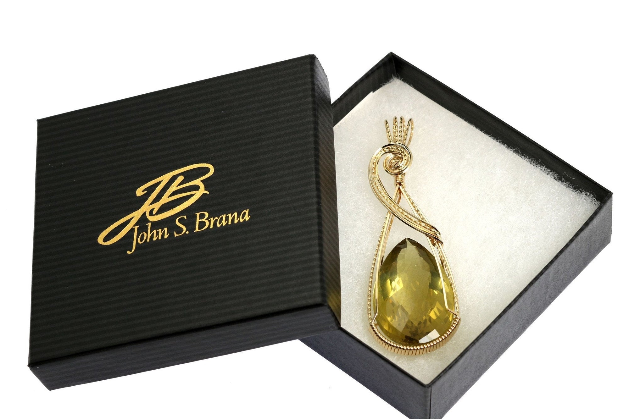 Green Gold Quartz 14K Gold-filled Pendant in a Black Gift Box with Gold Logo