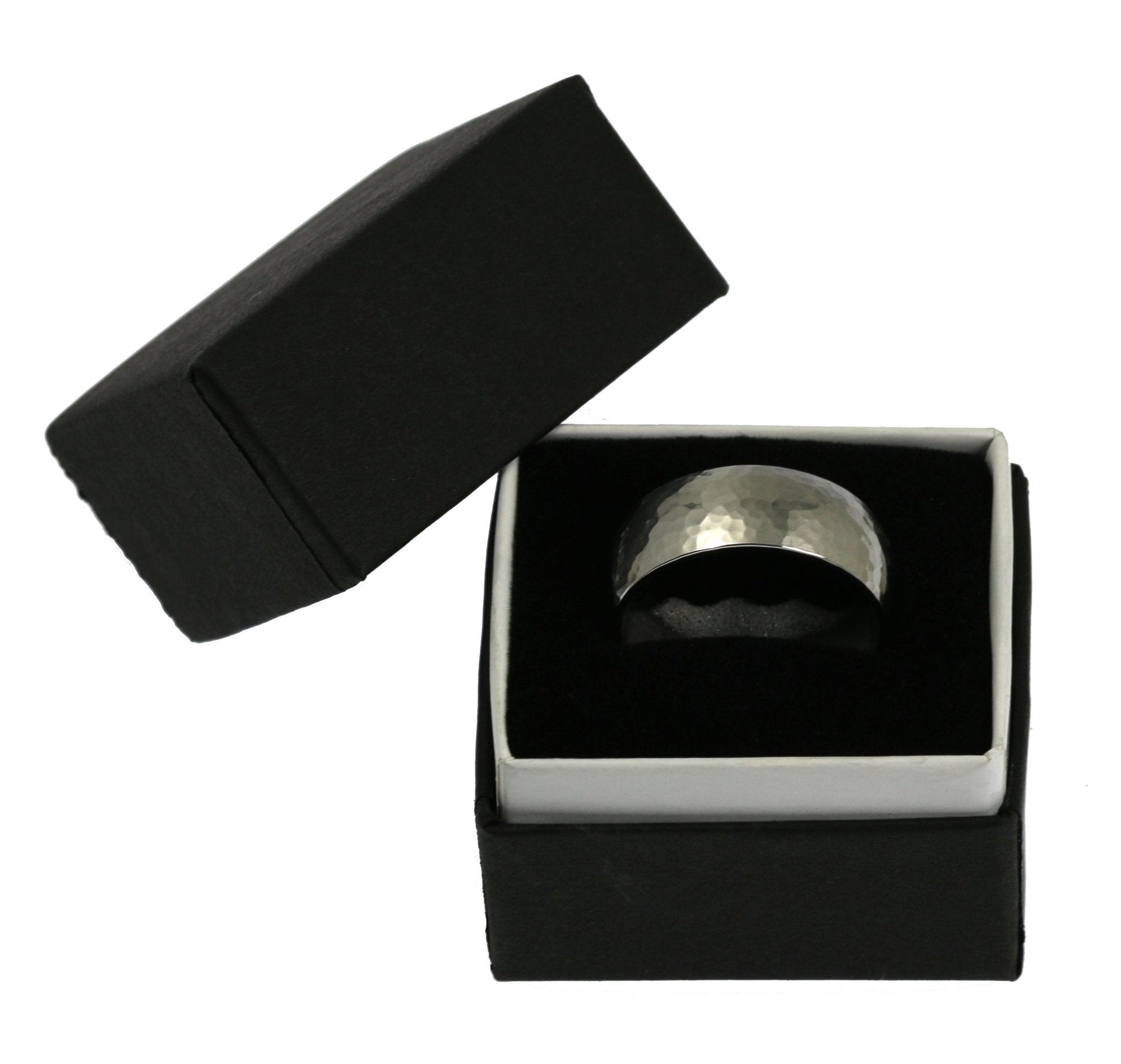 8mm Hammered Comfort Fit Stainless Steel Men's Ring in a Black Gift Box