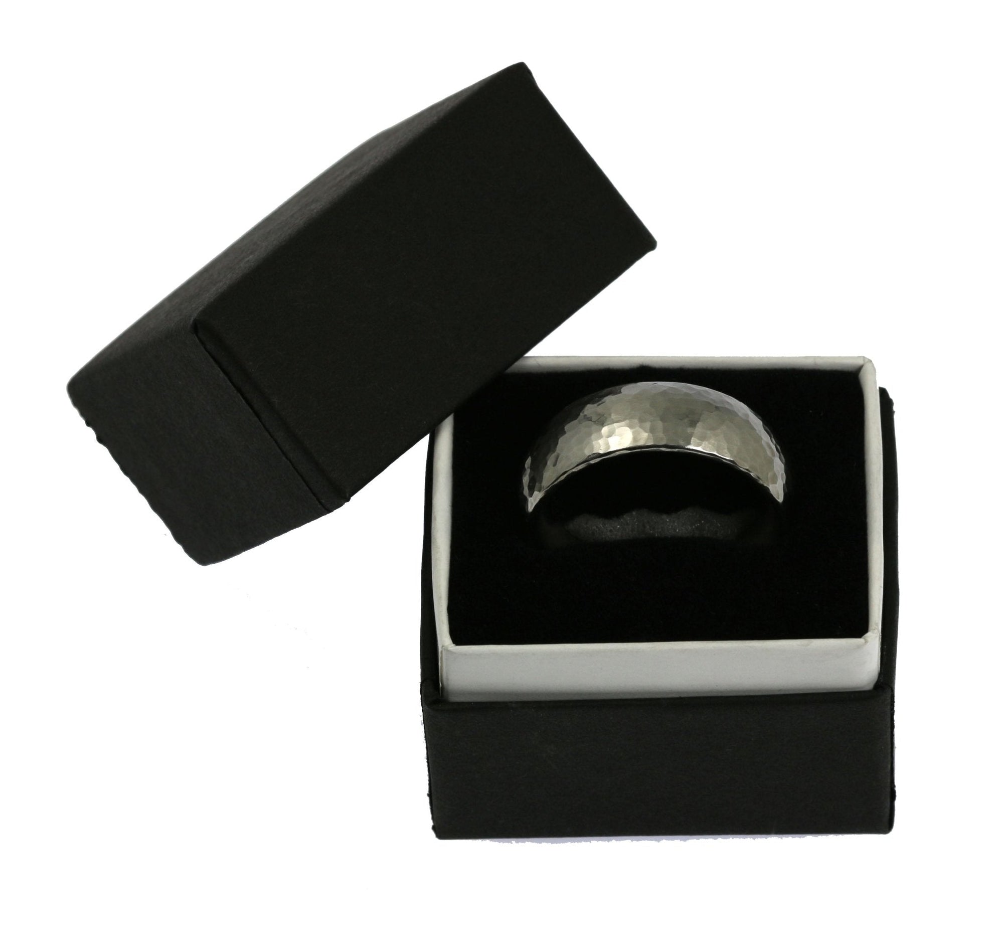 8mm Hammered Domed Stainless Steel Men's Ring in a Black Gift Box