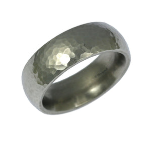1 of 6: An 8mm Hammered Domed Stainless Steel Men's Ring on a White Background
