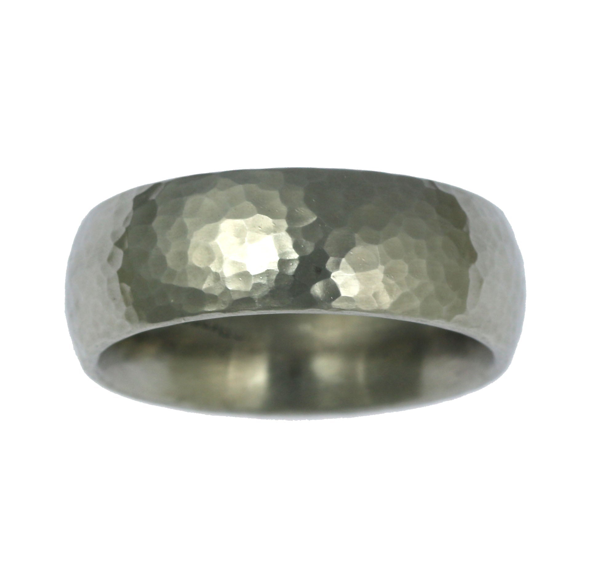 Top of 8mm Hammered Domed Stainless Steel Men's Ring