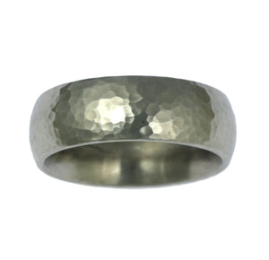 4 of 6: Top View of 8mm Hammered Domed Stainless Steel Men's Ring