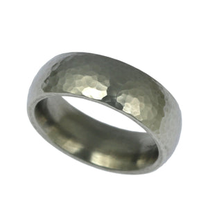 2 of 6: Finish of 8mm Hammered Domed Stainless Steel Men's Ring