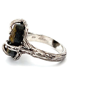 3 of 5: 9 CT Pyrite Sterling Silver Tree Branch Ring - Side View Detailing