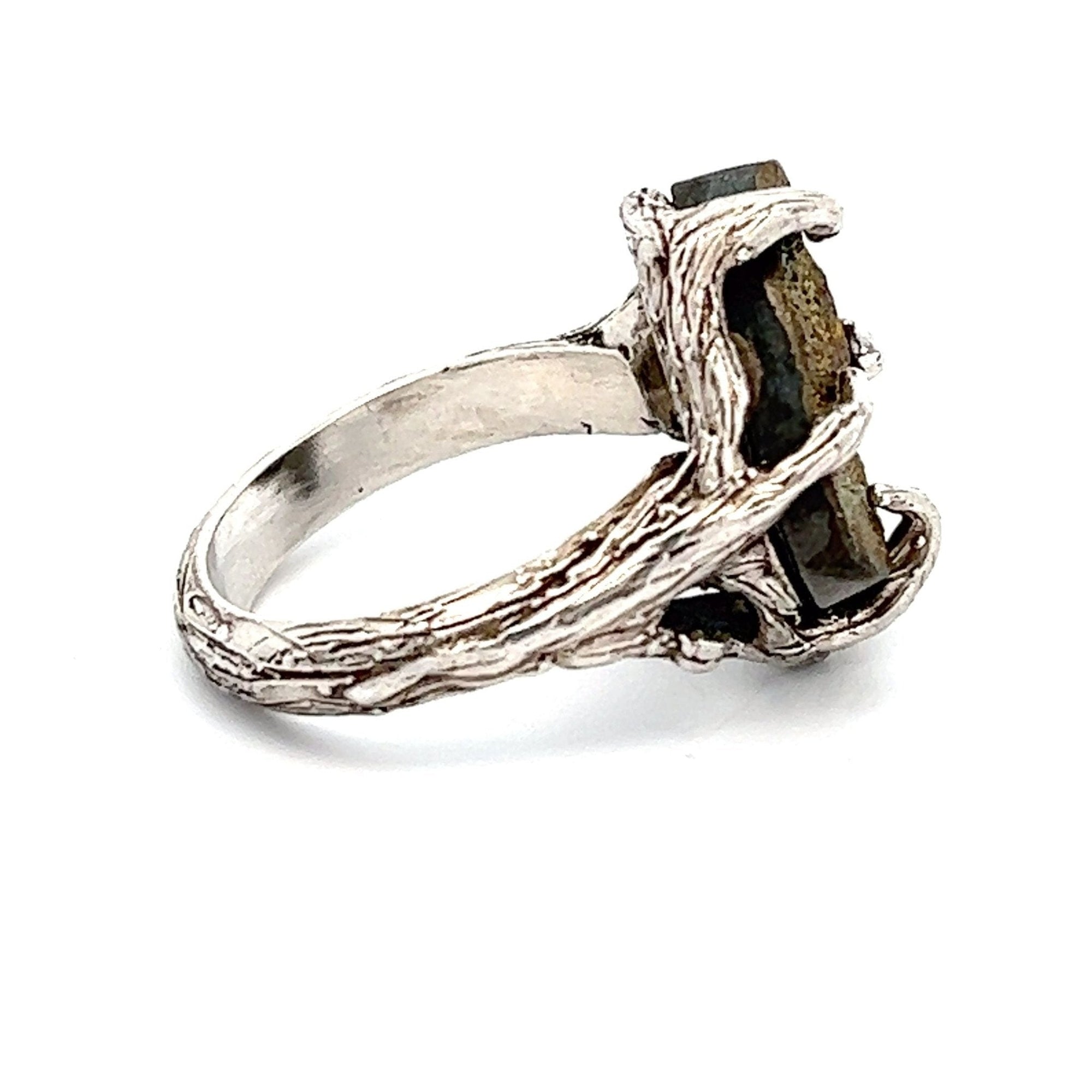Side View 9 CT Pyrite Sterling Silver Tree Branch Ring