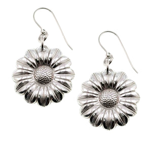 1 of 8: A Pair of Aluminum Daisy Disc Earrings  on a White Background