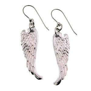 1 of 7: A Pair of Aluminum Guardian Angel Wing Drop Earrings on a White Background