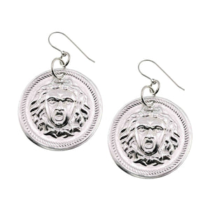 1 of 7: Aluminum Medusa Disc Drop Earrings on a white background