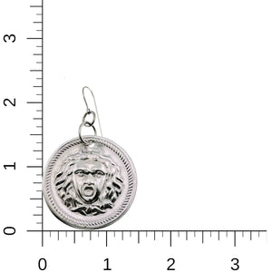 5 of 7: Aluminum Medusa Disc Drop Earrings on a white background with measurement scale