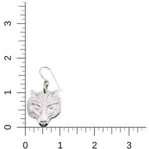 5 of 7: Aluminum Wolf Head Earrings on a Ruler for Dimensions
