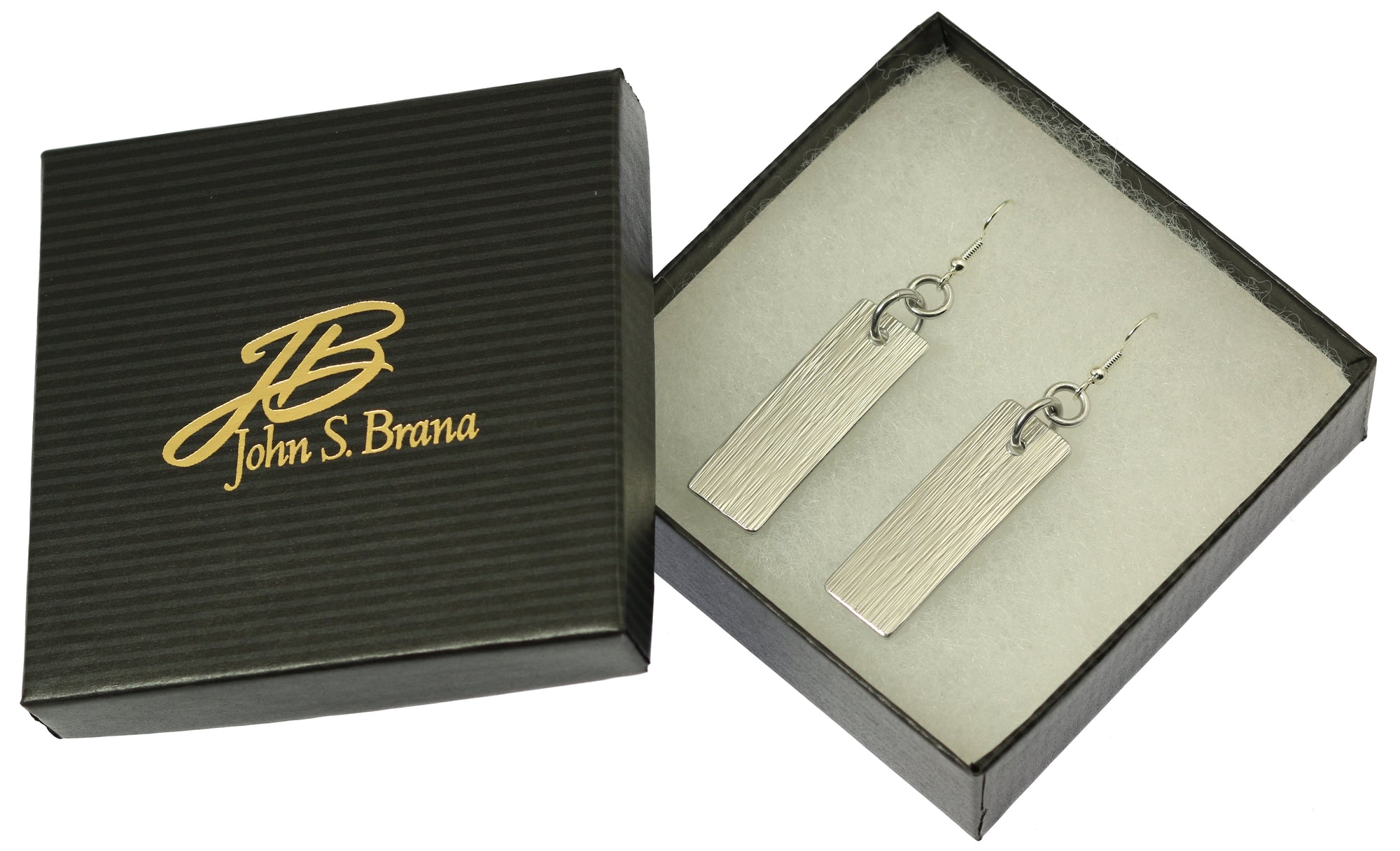 Aluminum Bark Dangle Earrings in Black Gift Box