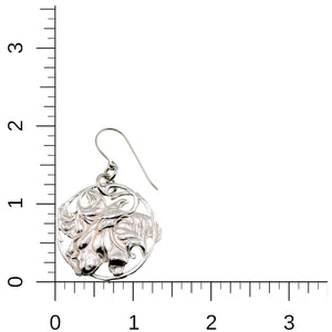 5 of 7: Art Nouveau Aluminum Lily Flower Disc Drop Earring on a white background with a ruler for scale.