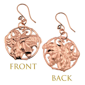 6 of 6: Front and Back Views of Art Nouveau Copper Lily Flower Disc Earrings