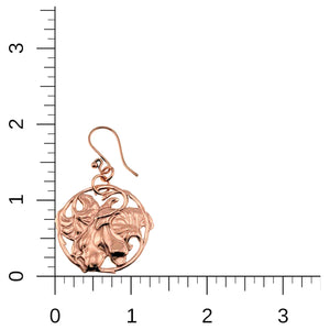 5 of 6: Art Nouveau Copper Lily Flower Disc Earrings on a Ruler for Size Dimensions