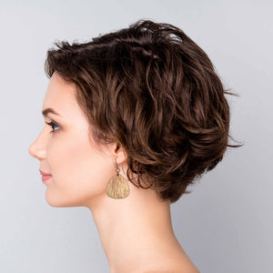 7 of 8: Woman with Red Hair Wearing Bark Embossed Copper Triangular Teardrop Earrings