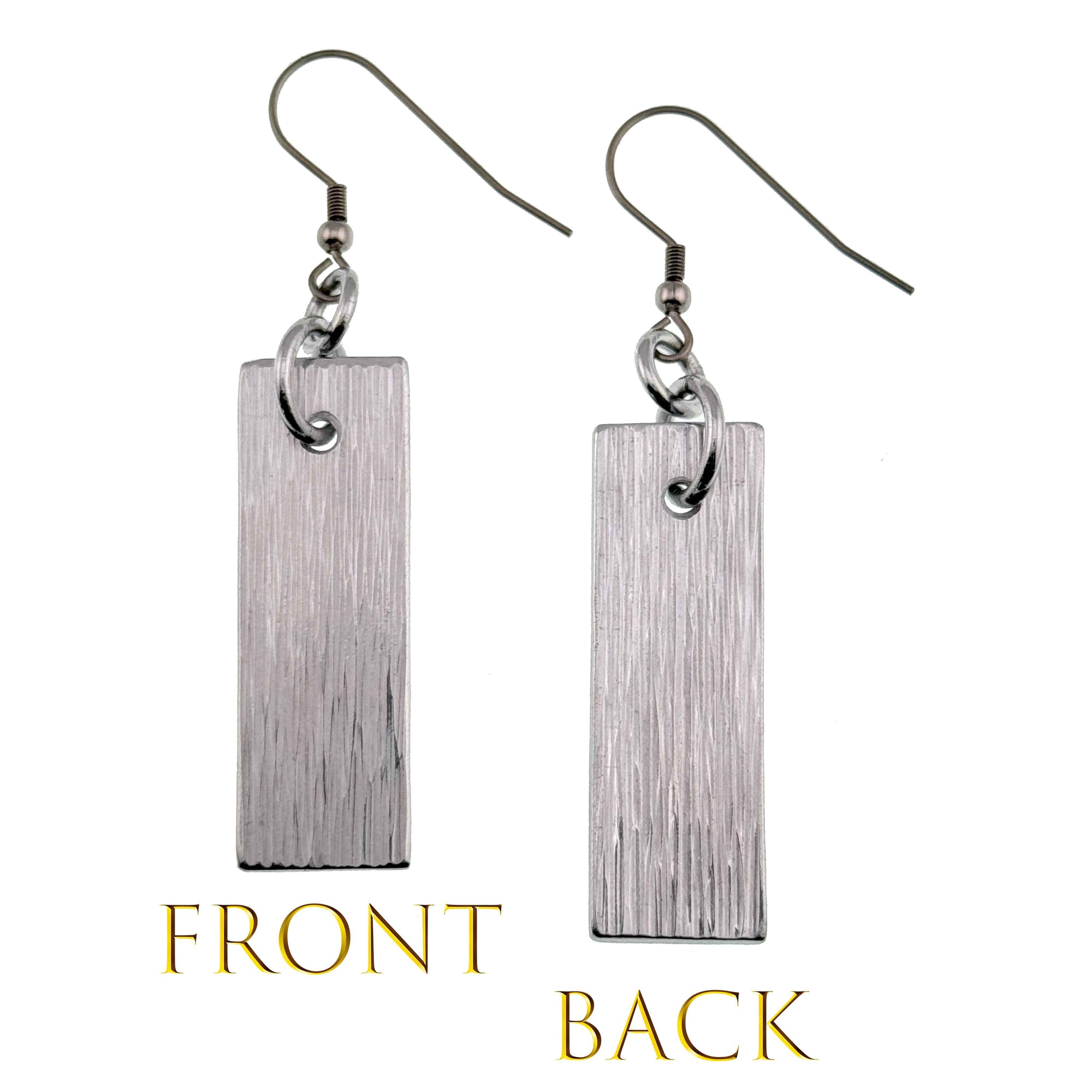 Front and Back Views of Aluminum Bark Dangle Earrings
