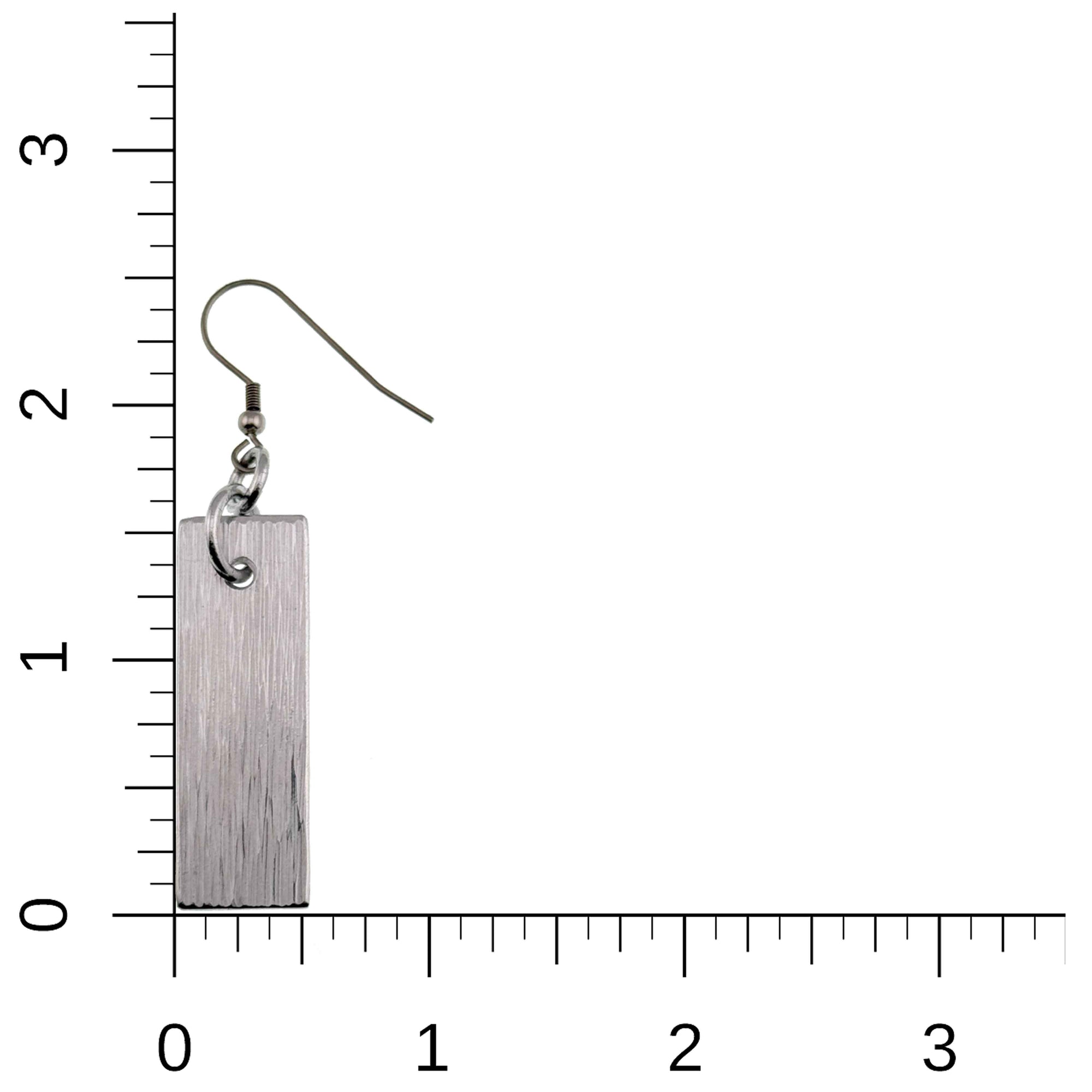 Aluminum Bark Dangle Earrings on a Ruler for Size Dimensions