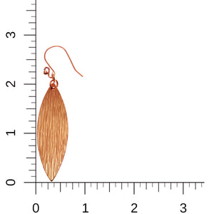 5 of 7: Bark Embossed Copper Leaf Drop Earrings on Ruler for Size Dimensions