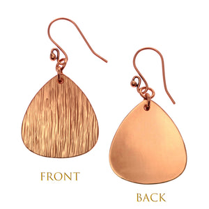 3 of 8: Bark Embossed Copper Triangular Teardrop Earrings Front and Back Views
