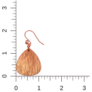 5 of 8: Bark Embossed Copper Triangular Teardrop Earrings on Ruler for Size Dimensions