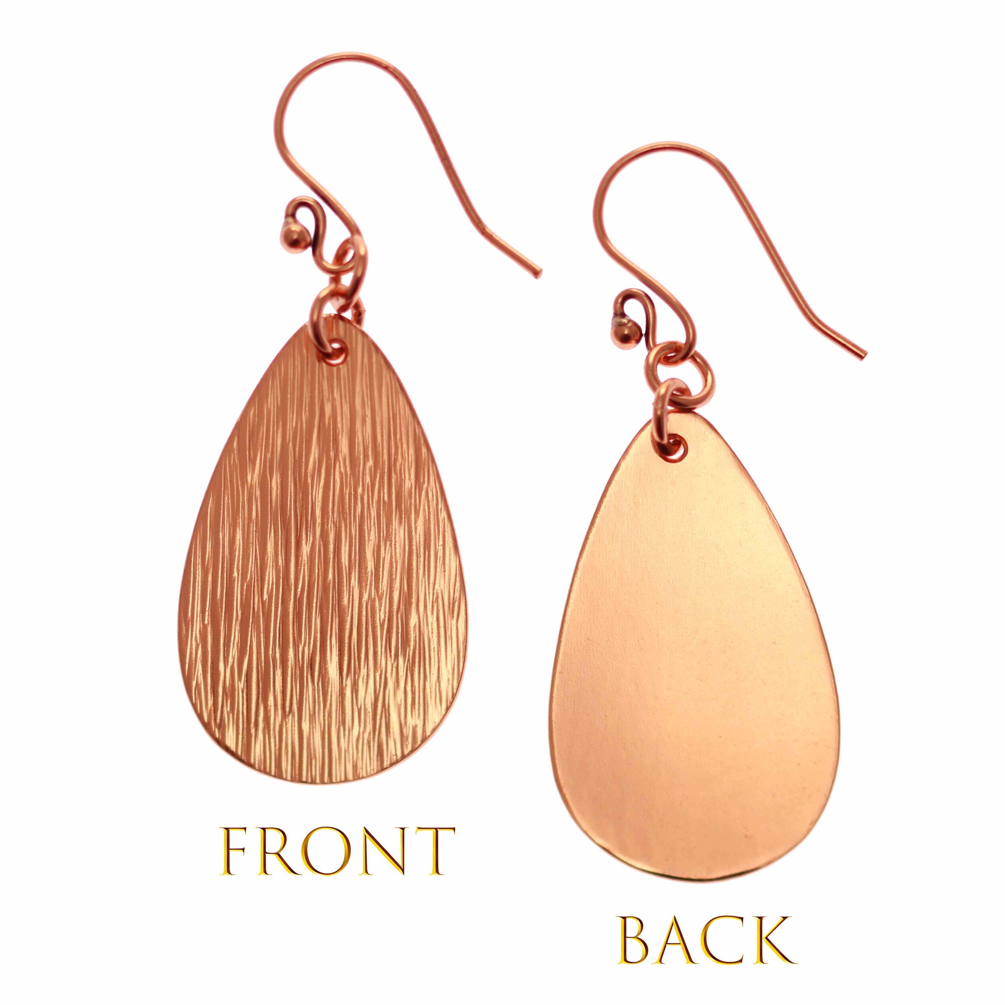 Bark Embossed Large Teardrop Earrings Front and Back Views