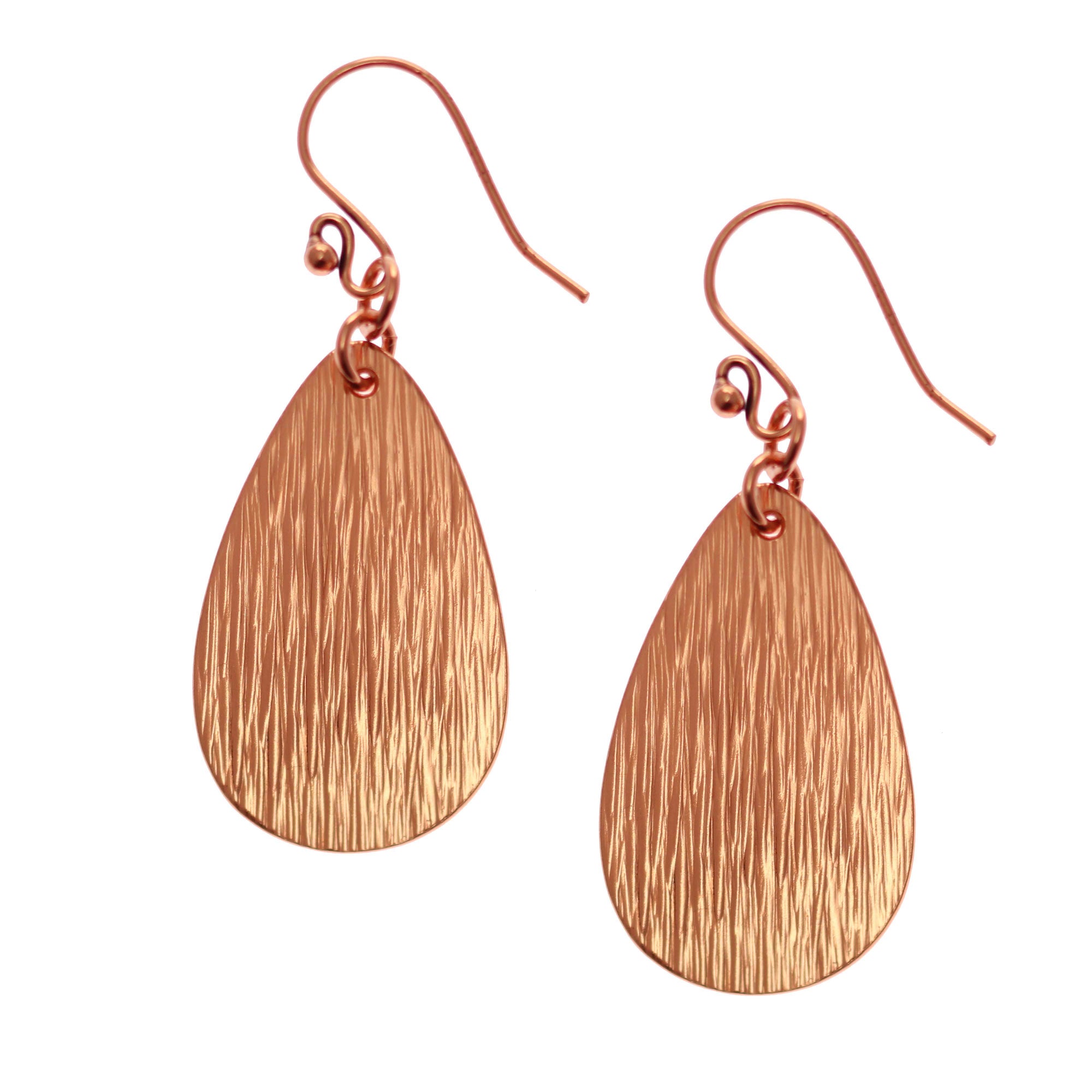 A Pair of Bark Embossed Large Teardrop Earrings on a White Background