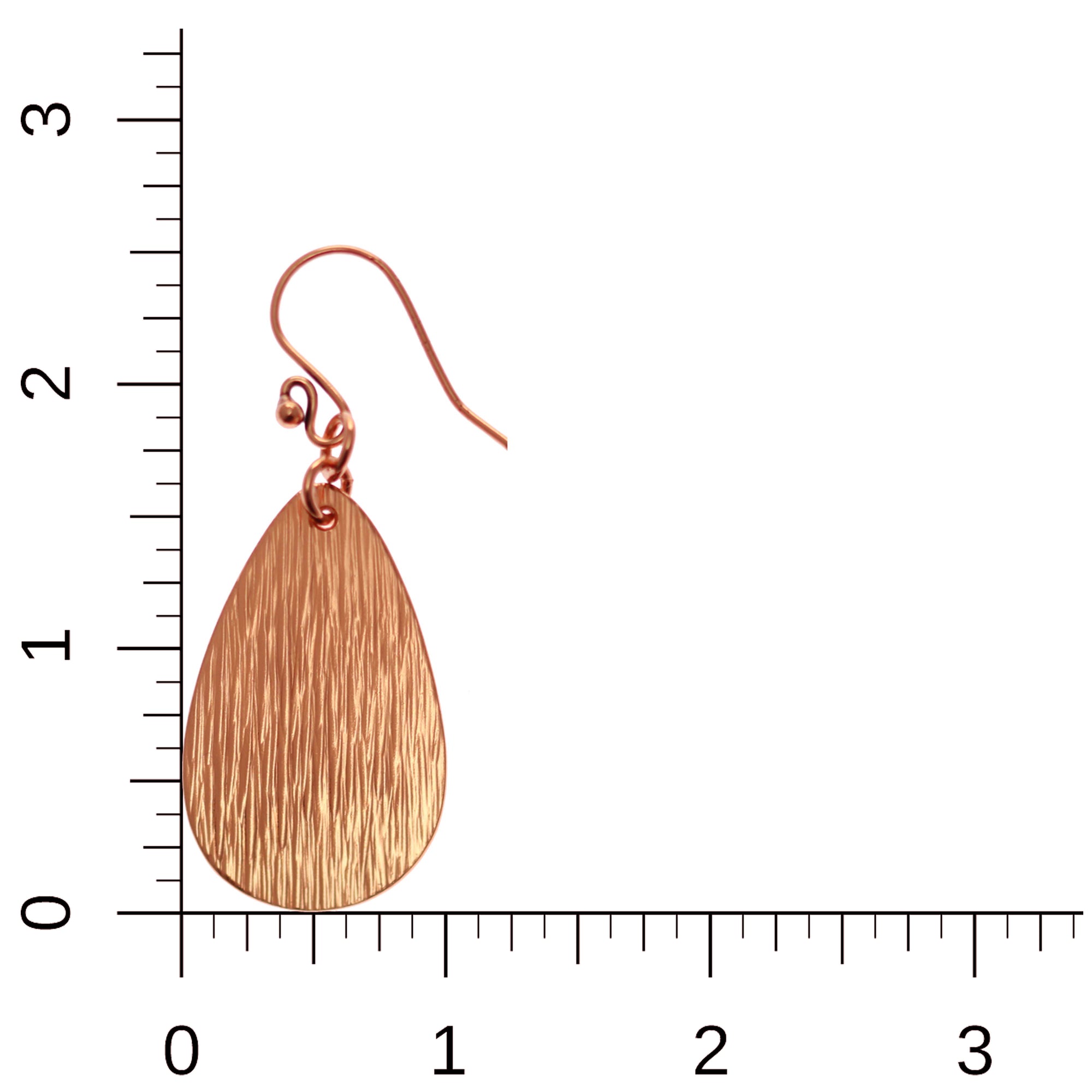 Bark Embossed Large Teardrop Earrings on Ruler for Size Dimensions