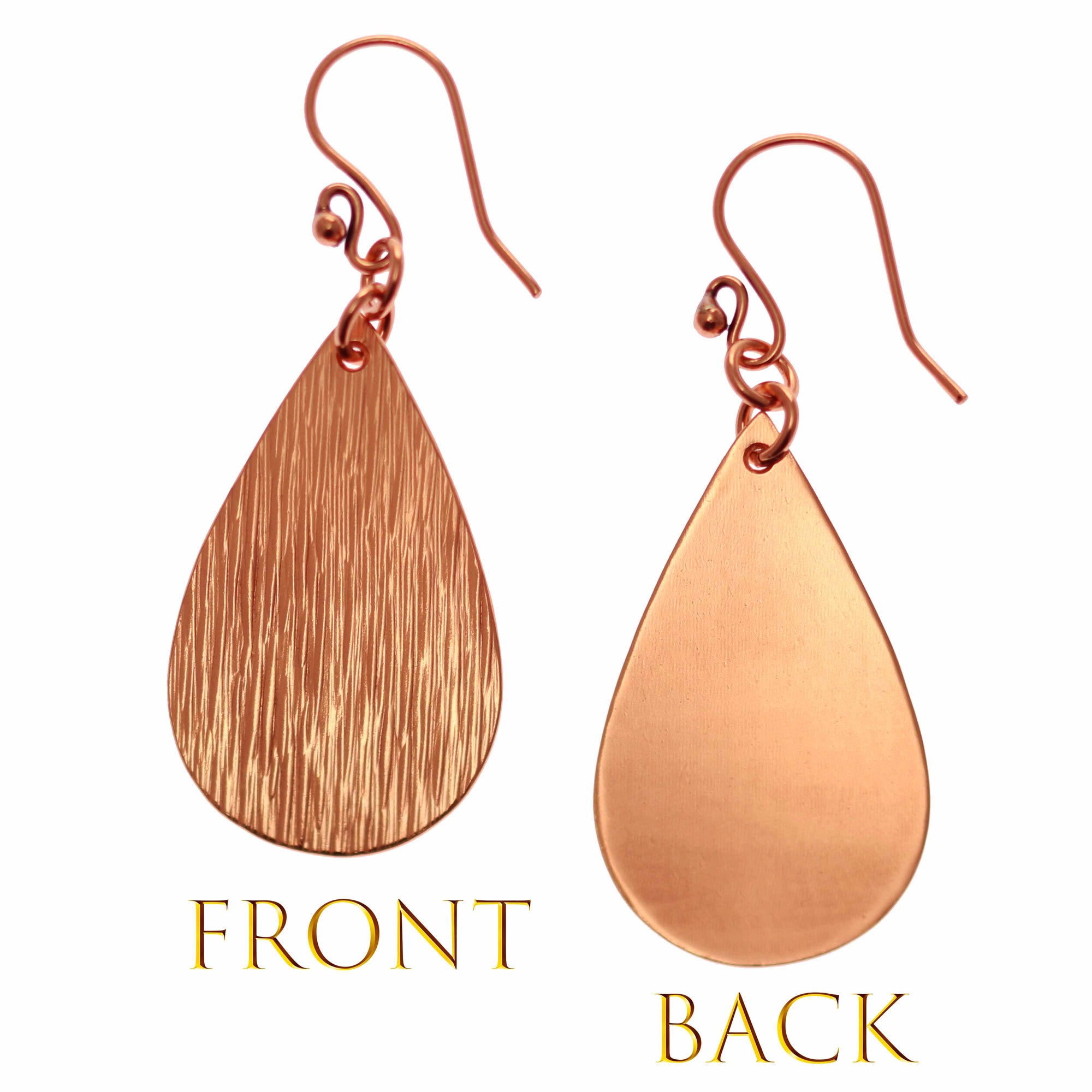 Bark Embossed Small Teardrop Earrings Front and Back Views