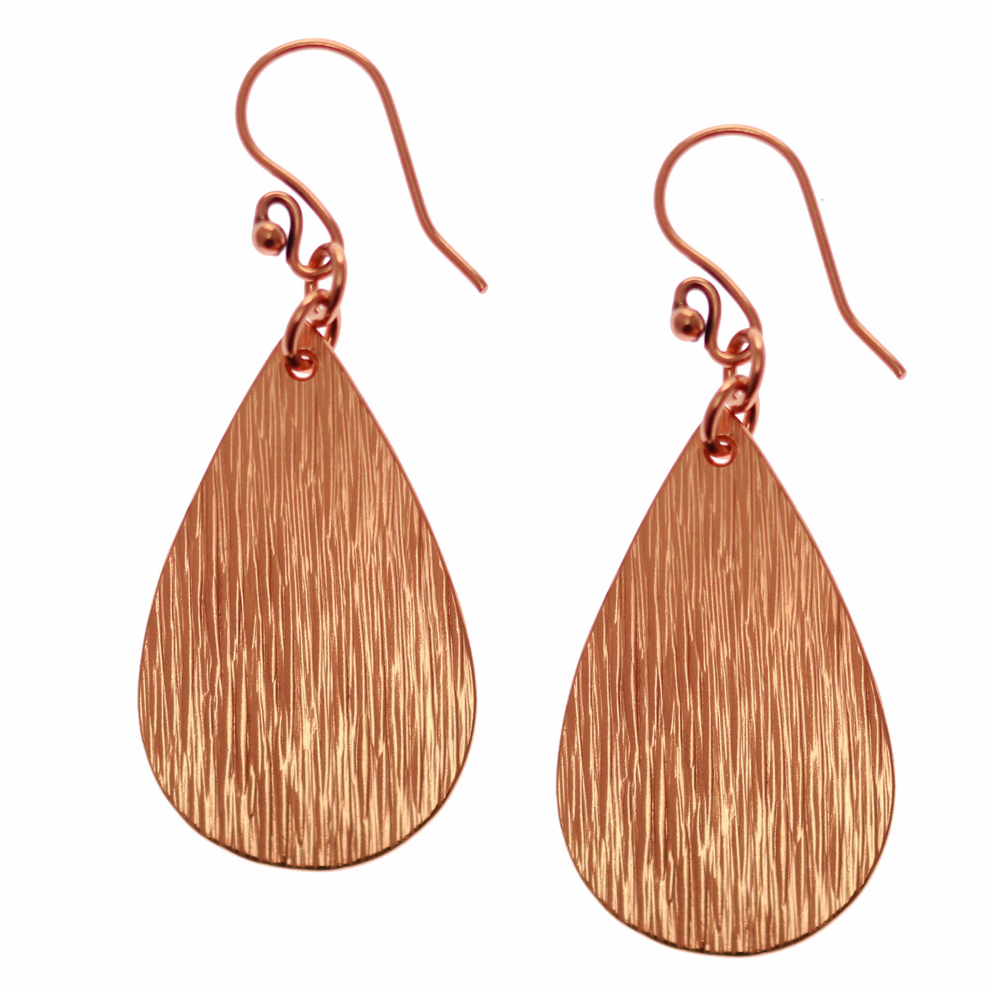 A Pair of Bark Embossed Small Teardrop Earrings on a White Background