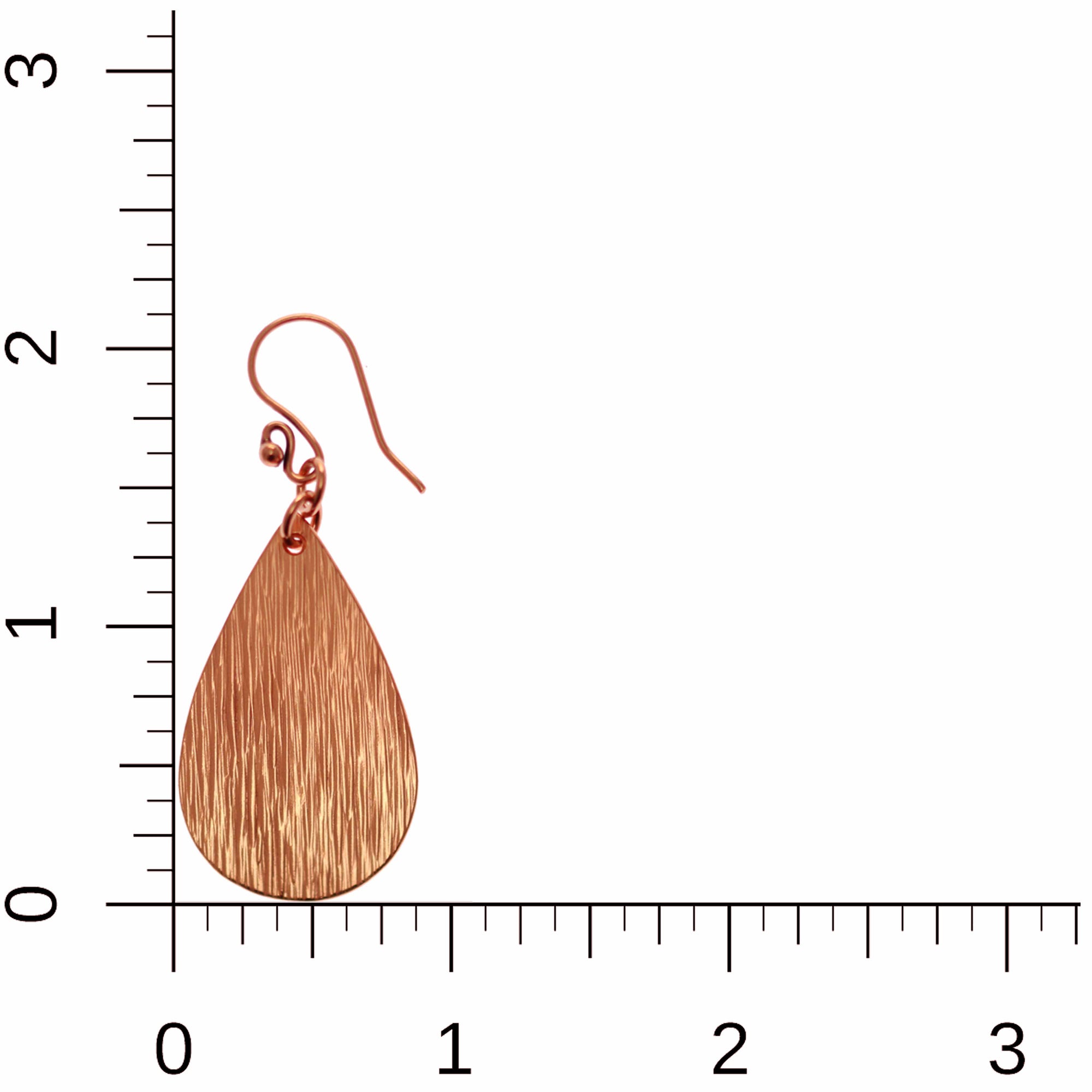 Bark Embossed Small Teardrop Earrings on Ruler for Size Dimensions
