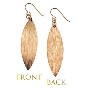 5 of 7: Bronze Bark Leaf Drop Earrings showing front and back views on a white background.