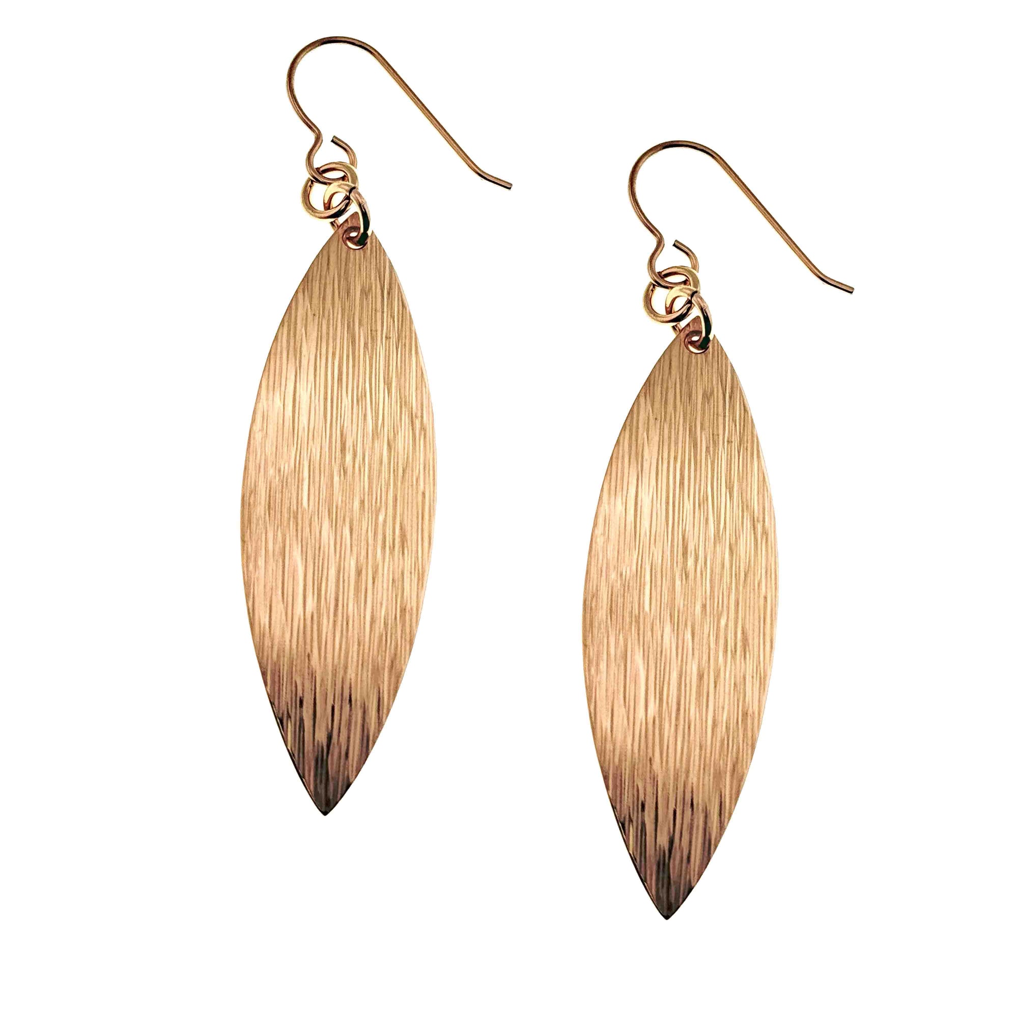 Pair of Bronze Bark Leaf Drop Earrings on a white background