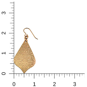 5 of 7: Bronze Damask Arabesque Drop Earring  with intricate design on a ruler for scale