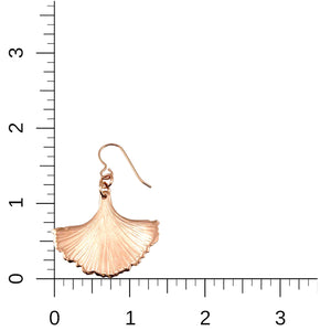 5 of 7: Bronze Ginkgo Leaf Earrings on a Ruler for Size Dimensions