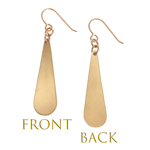 3 of 8: Brushed Bronze Long Teardrop Earrings Front and Back Views
