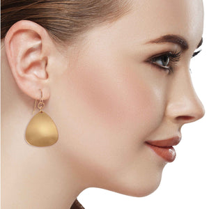 2 of 7: Elegant Woman Wearing Brushed Bronze Triangular Drop Earrings