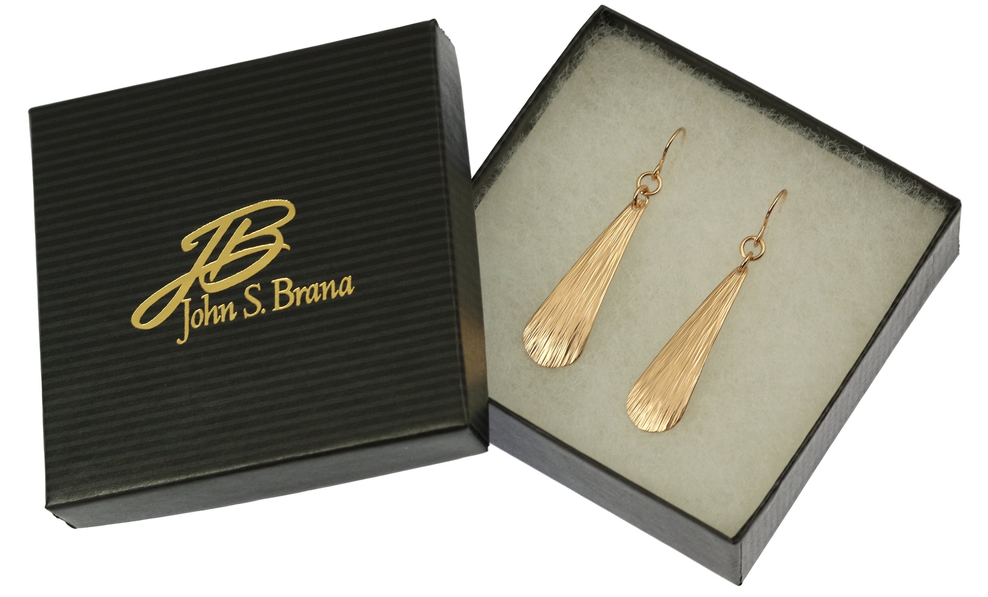 Bronze Bark Long Teardrop Earrings in Branded Black Gift Box