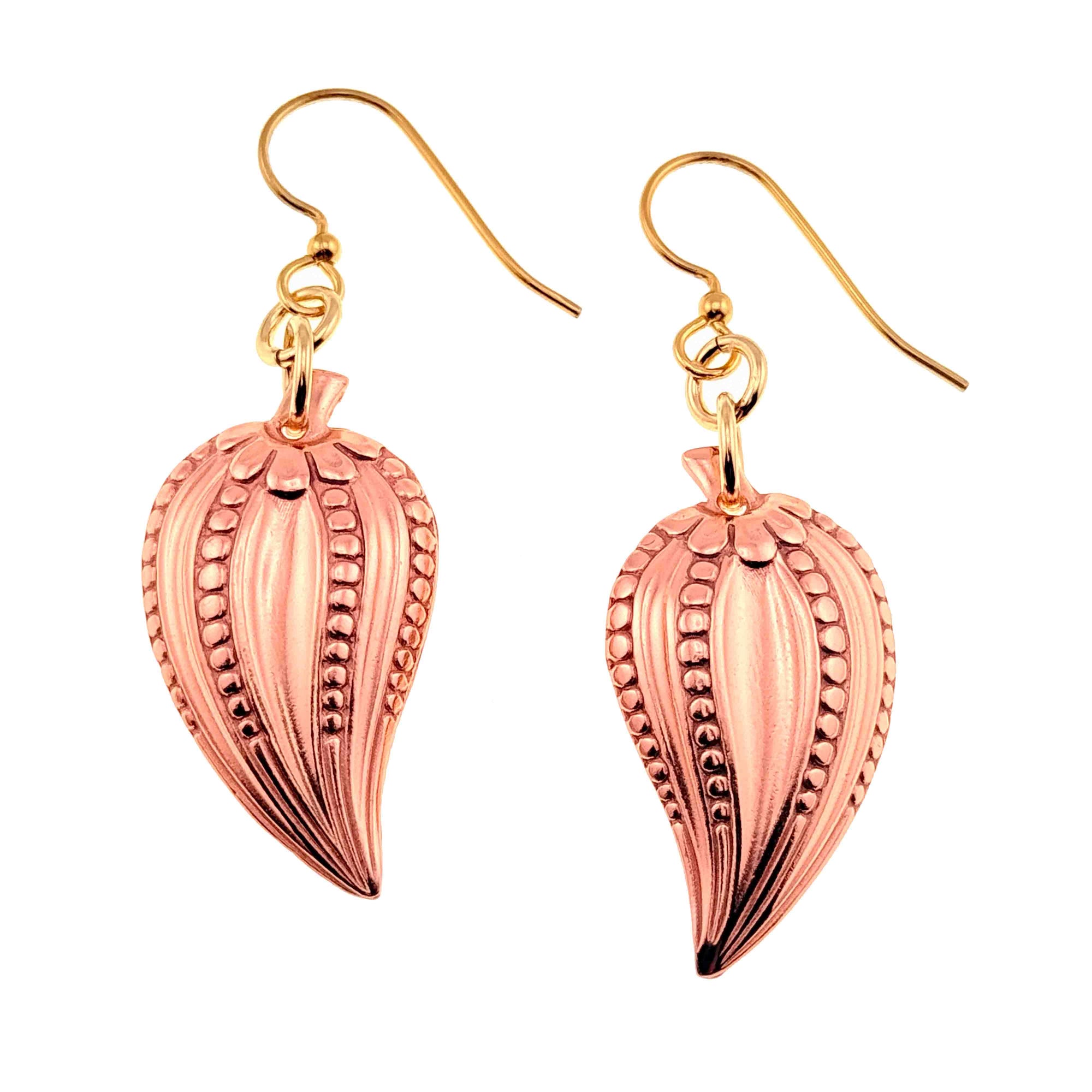 Chili Pepper Copper Drop Earrings on a white background