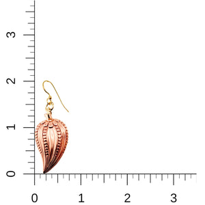 5 of 7: Chili Pepper Copper Drop Earring on a Ruler for Size Dimensions